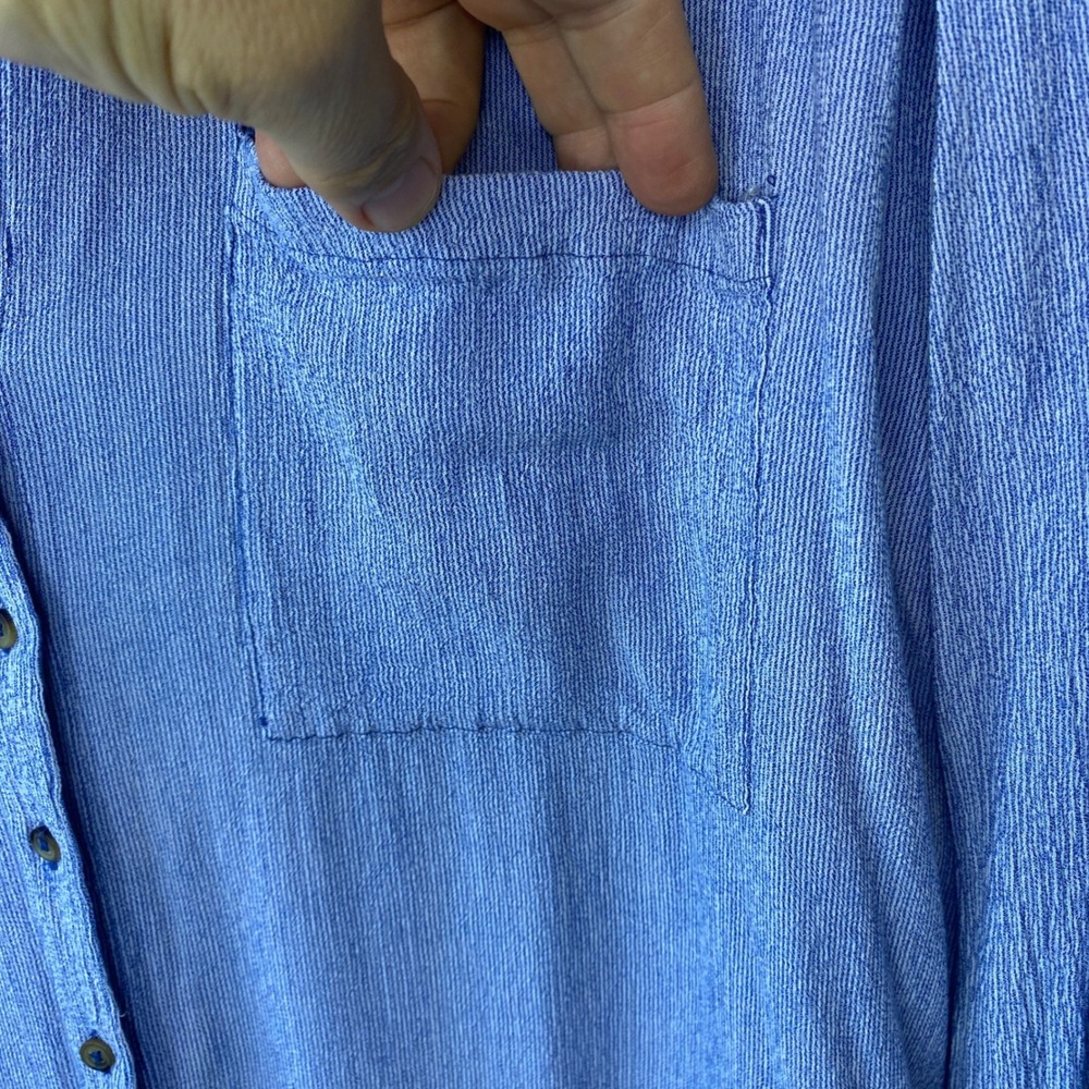 Free People Blue Pinstripe Textured Button Down Shirt Oversized M - Picture 4 of 10